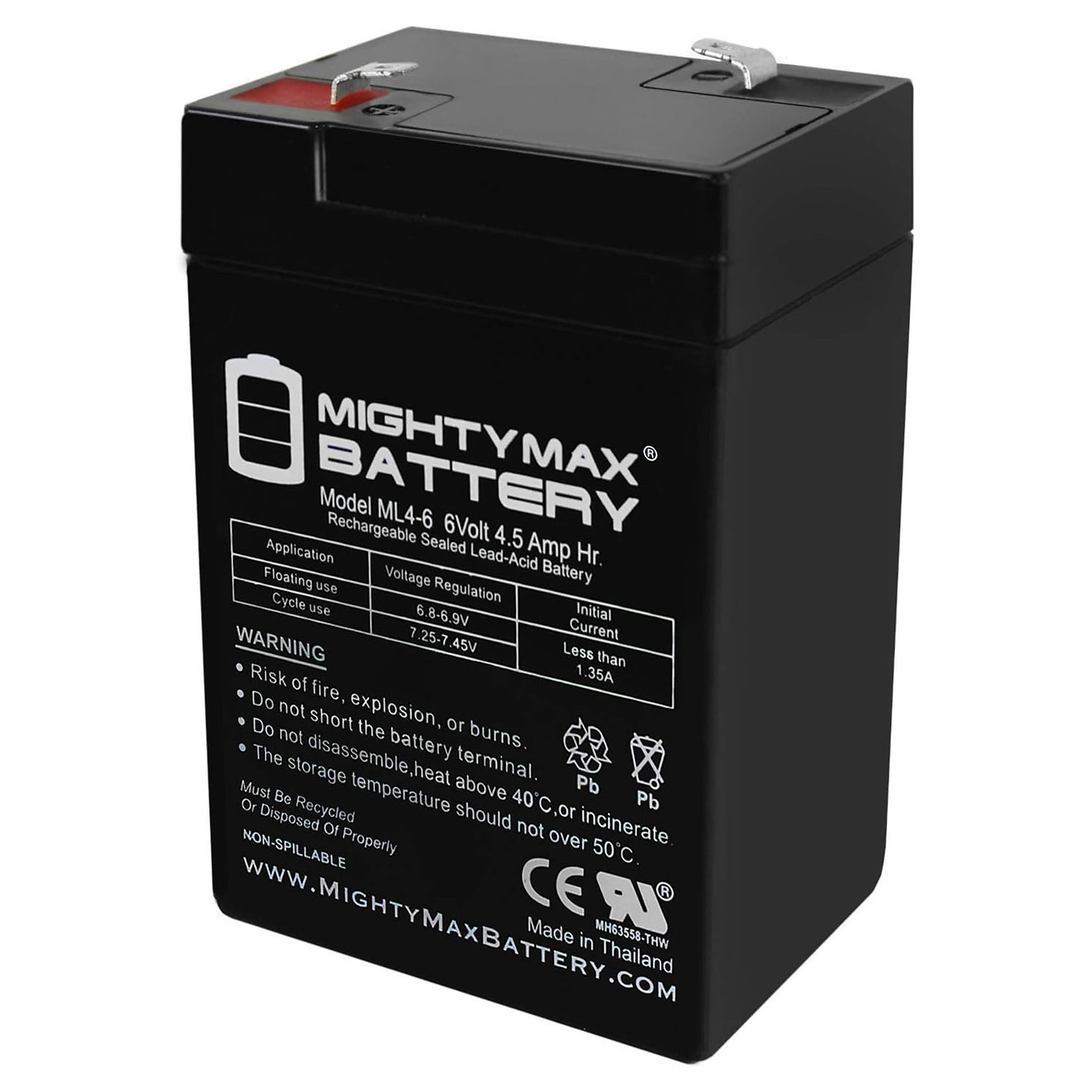Mighty Max Battery ML4-6 SLA Battery — 6 Volt, 4.5Ah, AGM Technology, 15 Pack, Model# MAX3425846
